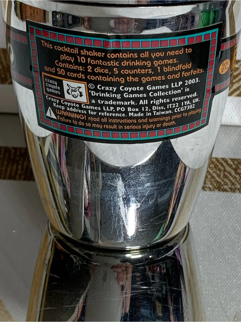 Stainless Cocktail Shaker with drinking games  - Silver